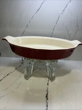 Emile Henry X Williams Sonoma Oval Baking Dish in Burgundy and Cream